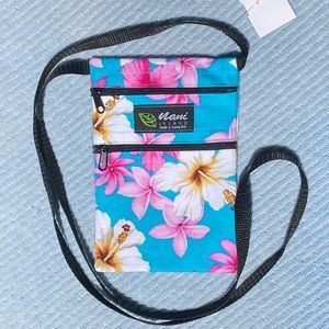 Hawaiian Passport Holder New Aqua White Pink Floral Crossbody New